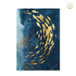 Nordic Golden Fish in Abstract Azure Sea With Gold Butterflies By Night Contemporary Fine Art Canvas Prints For Modern Home Office Interior Decor