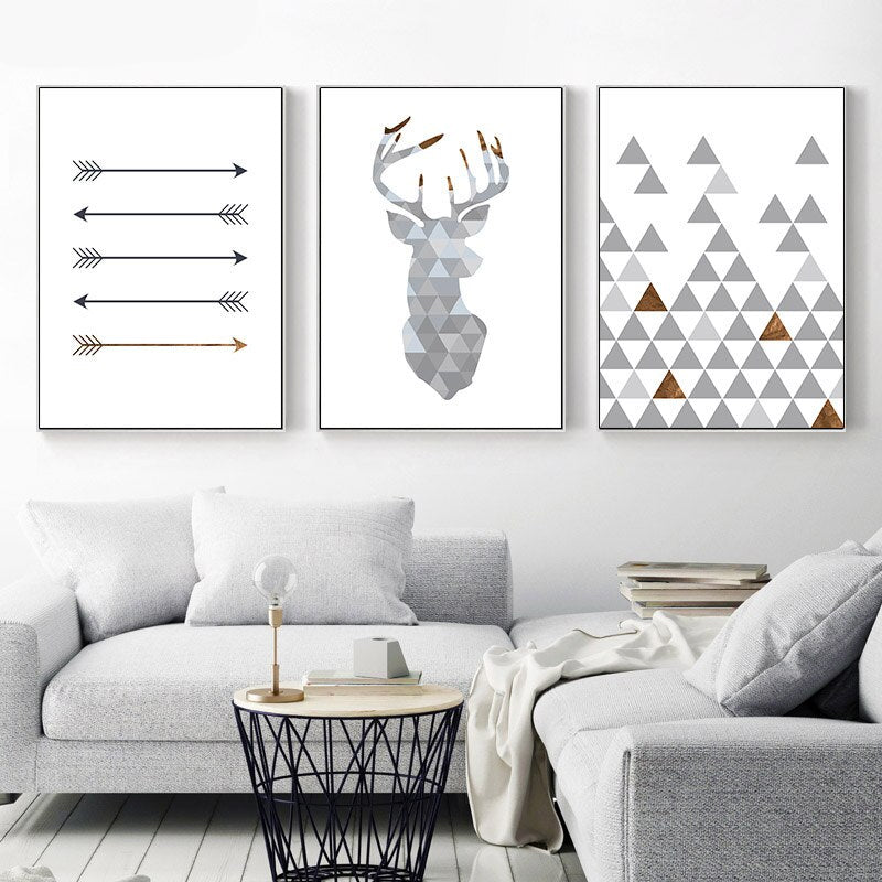 Nordic Minimalist Style Geometric Arrows Triangle Deer Wall Art Fine Art Canvas Prints Scandinavian Abstract Posters For Living Room
