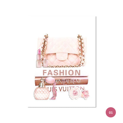 Pink Lipstick Handbag Fashion Wall Art Fine Art Canvas Prints Hello Go –