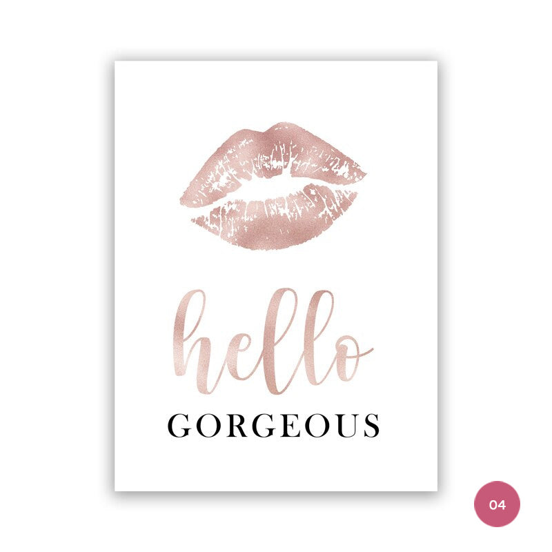 Pink Lipstick Handbag Fashion Wall Art Fine Art Canvas Prints Hello Gorgeous Quote Poster For Girl's Bedroom Living Room Boutique Salon Wall Decor