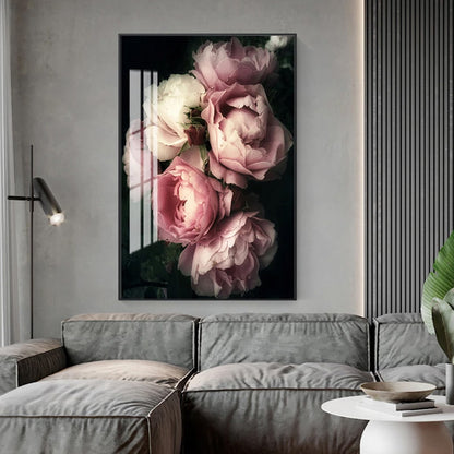 Pink Peonies Fashion Wall Art Fine Art Canvas Print Elegant Vintage Floral Picture For Living Room Bedroom Hotel Room Chic Home Interior Decor