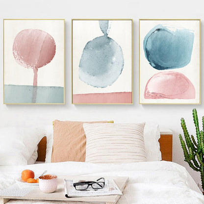 Pink And Blue Abstract Nursery Wall Art Pastel Color Fine Art Canvas Prints Modern Nordic Pictures For Baby Room Kids Room Wall Decor