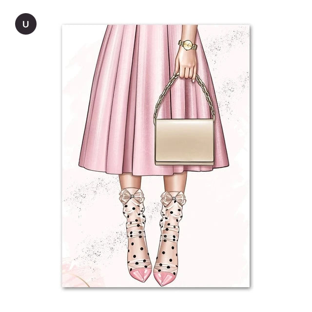 Pink Lipstick Paris Perfume Fashion Wall Art Fine Art Canvas Prints Glamour Makeup High Heels Party Posters Salon Pictures Girls Bedroom Wall Art Decor