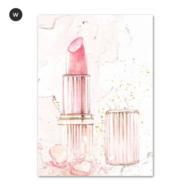 Pink Lipstick Paris Perfume Fashion Wall Art Fine Art Canvas Prints Glamour Makeup High Heels Party Posters Salon Pictures Girls Bedroom Wall Art Decor