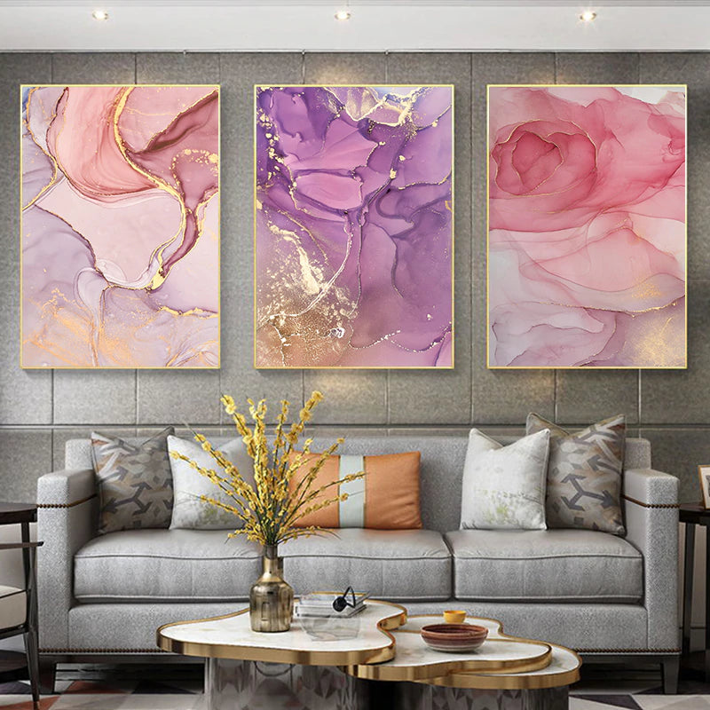 Pink Rose Gold Marble Wall Art Modern Elegant Fine Art Canvas Prints –
