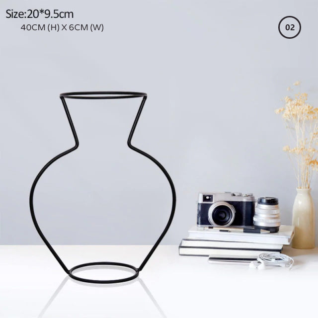 Nordic Line Art Minimalist Iron Frame Tabletop Vase For Kitchen Living Room Table Simple Modern Decoration Scandinavian Home Interior Styling
