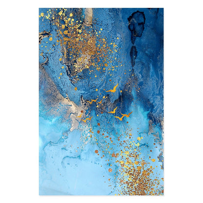 Golden Blue Sea Wall Art Fine Art Canvas Print Modern Abstract Marble Design Picture For Office Interior Living Room Luxury Art Decor