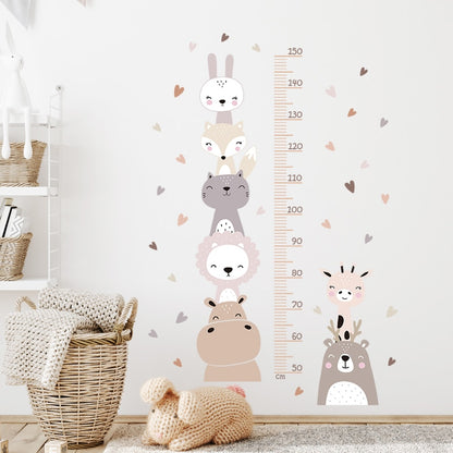 Kid's Room Height Measurement Ruler Wall Mural Cute Cartoon Woodland Animals PVC Vinyl Wall Decal Creative DIY Nursery Room Wall Decor