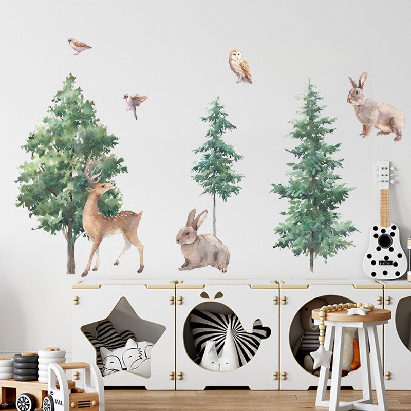 Woodland Animals Cute Nature Wall Mural Removable PVC Wall Sticker For Kid's Room Nursery Children's Bedroom Creative DIY Home Decor