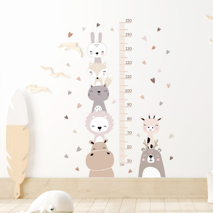 Kid's Room Height Measurement Ruler Wall Mural Cute Cartoon Woodland Animals PVC Vinyl Wall Decal Creative DIY Nursery Room Wall Decor