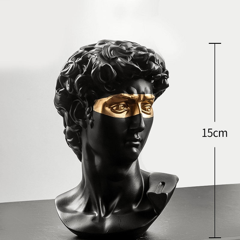 Modern Abstract Masked David Head Bust Statue Black White Golden Miniature Desktop Sculpture For Living Room Dining Room Home Office Nordic Decor