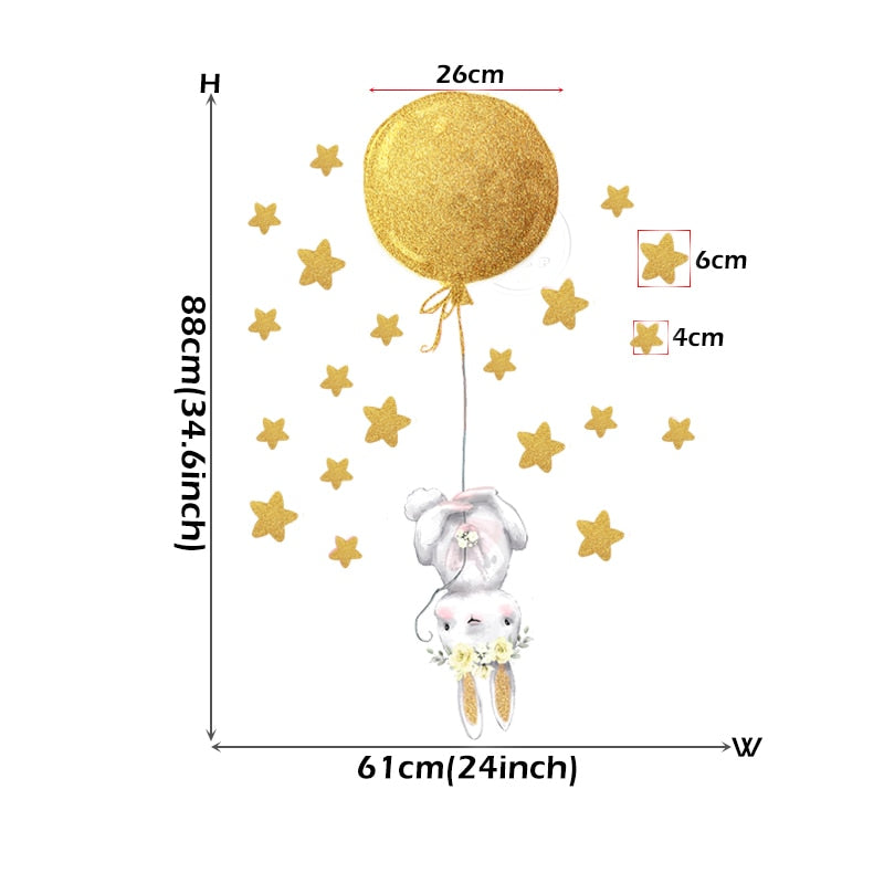 Pink Balloon Cloud Bunnies Vinyl Wall Decals Removable PVC Stickers For Nursery Room Decor Kindergarten Creative DIY Home Children's Room Decor