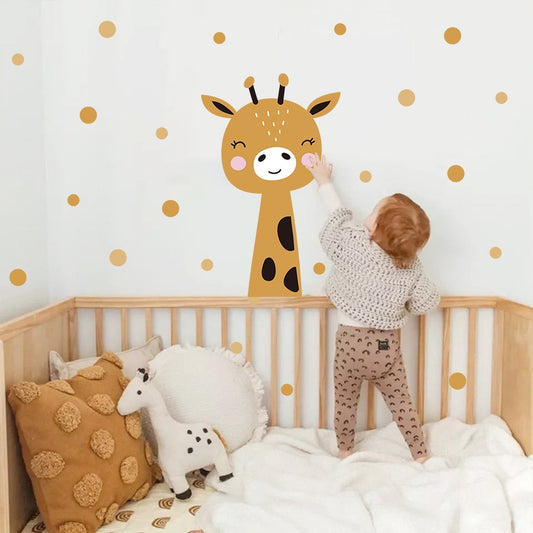 Cartoon Deer Giraffe Reindeer Polka Dots Wall Decals Removable Vinyl PVC Wall Sticker Murals For Baby's Room Children's Nursery Decor