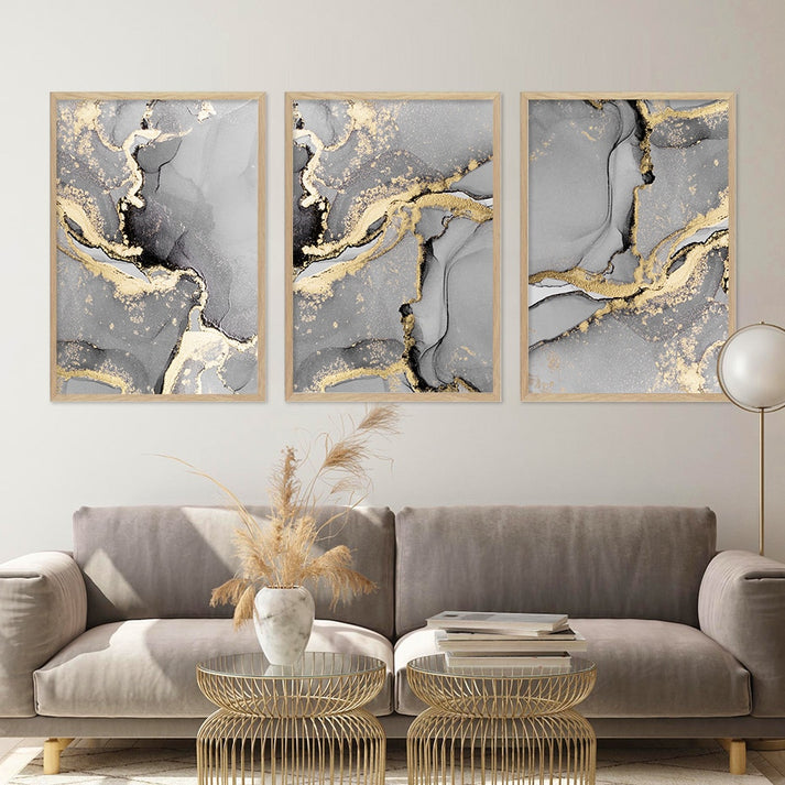 Black Gray Golden Liquid Marble Wall Art Fine Art Canvas Prints Modern ...