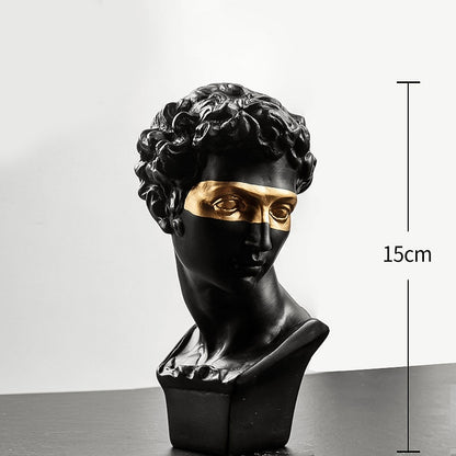 Modern Abstract Masked David Head Bust Statue Black White Golden Miniature Desktop Sculpture For Living Room Dining Room Home Office Nordic Decor