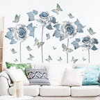 Big Blue Floral Butterflies Vinyl Wall Decal Removable PVC Wall Sticker Mural For Living Room Bedroom Kitchen Wall Decor Creative Home DIY Wall Decoration