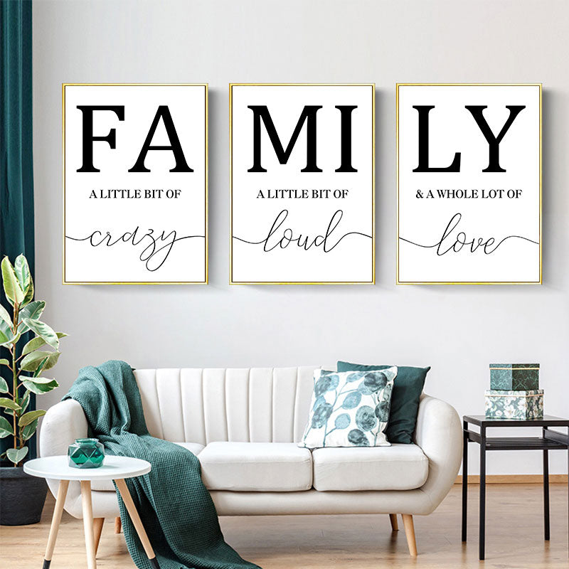 Simple Black White Family Quote Wall Art Fine Art Canvas Prints Letters & Quotations Pictures For Above Living Room Sofa Minimalist Home Wall Decor