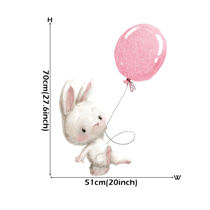 Pink Balloon Cloud Bunnies Vinyl Wall Decals Removable PVC Stickers For Nursery Room Decor Kindergarten Creative DIY Home Children's Room Decor