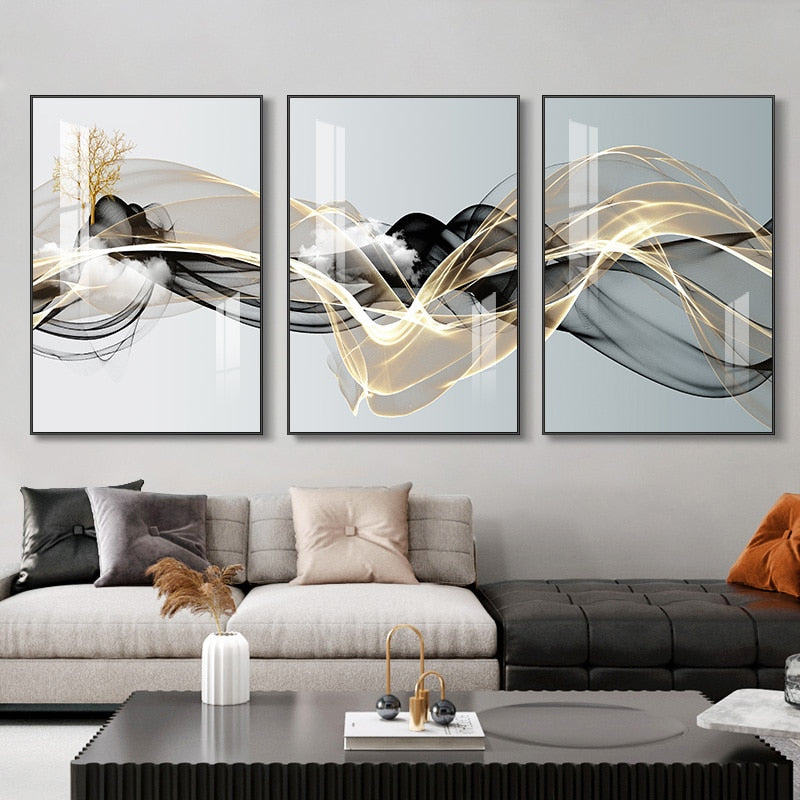 Modern Abstract Flowing Landscape Wall Art Fine Art Canvas Prints Auspicious Pictures For Living Room Dining Room Home Office Interior Decor