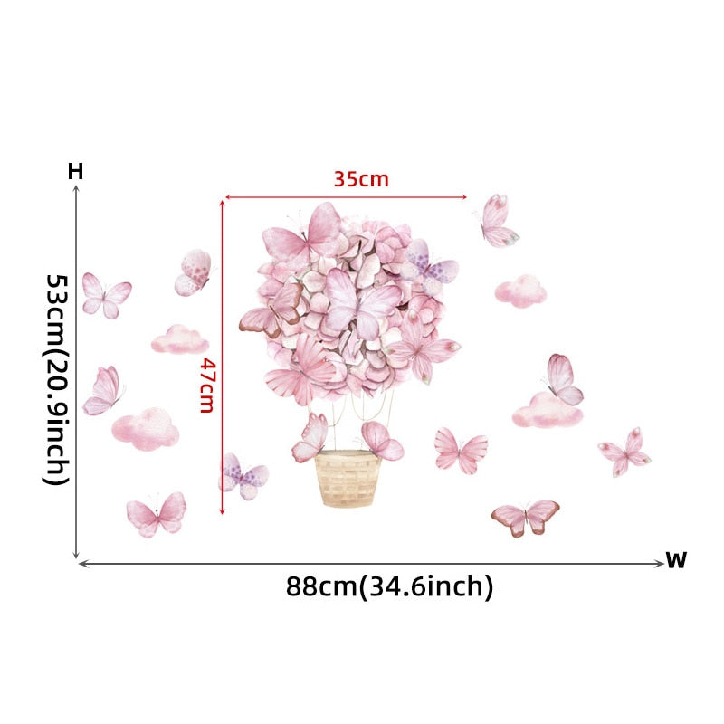 Pink Butterfly Balloon Nursery Wall Mural Removable Vinyl PVC Wall Stickers Decals For Baby's Bedroom Creative DIY Home Decor
