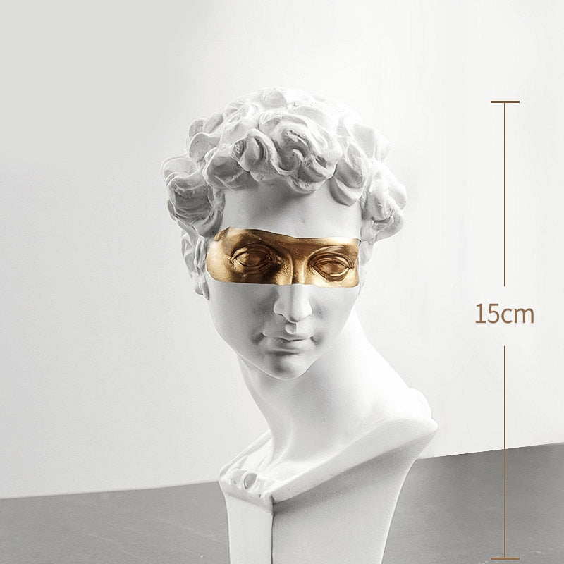 Modern Abstract Masked David Head Bust Statue Black White Golden Miniature Desktop Sculpture For Living Room Dining Room Home Office Nordic Decor