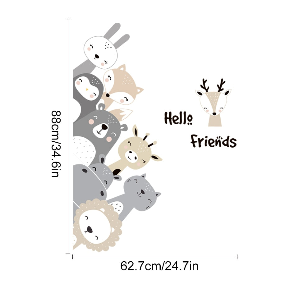 Cute Reindeer & Woodland Animal Friends Wall Decals Removable Vinyl PVC Peel N Stick Wall Stickers For Kid's Room Creative DIY Nursery Wall Decor