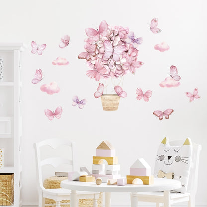 Pink Butterfly Balloon Nursery Wall Mural Removable Vinyl PVC Wall Stickers Decals For Baby's Room Children's Bedroom Creative DIY Home Decor