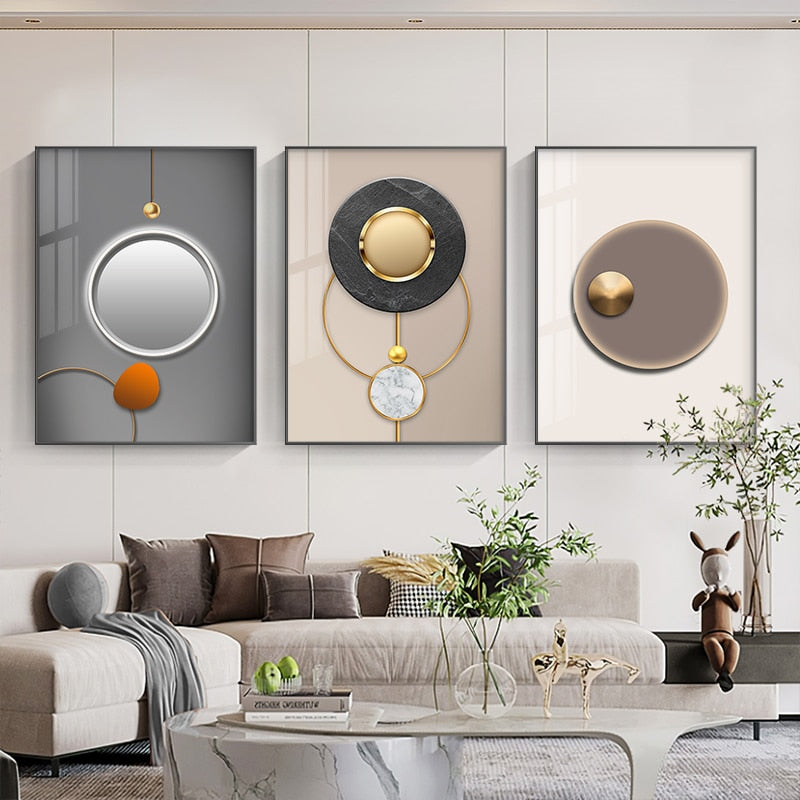 Beige Gray Golden Symmetry Sun Moon Abstract Wall Art Fine Art Canvas Prints Modern Aesthetics Pictures For Home Office Interiors