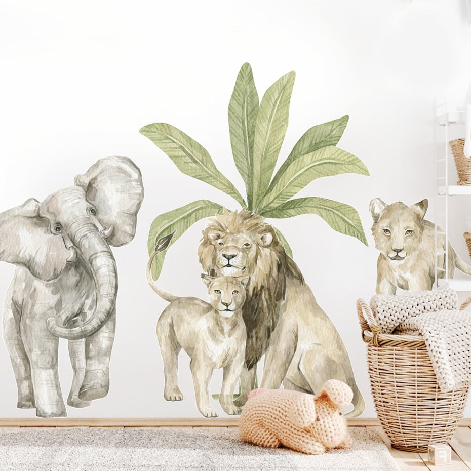 Big Safari Scene Tropical Animals Nursery Wall Mural Removable Vinyl PVC Wall Decals Stickers For Kid's Room Wall Decor Creative DIY Home Decoration