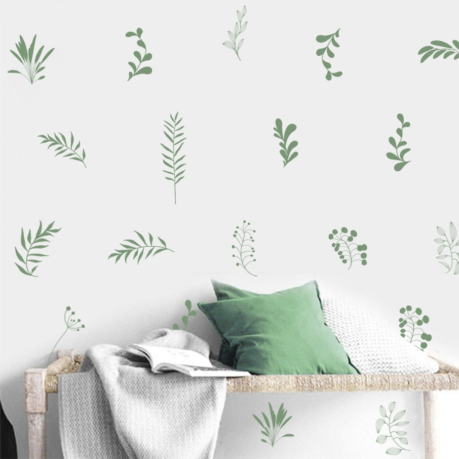 Bohemian Leaf Sprigs Wall Decals Removable PVC Vinyl Wall Stickers For Living Room Dining Room Bedroom Creative DIY Home Decor