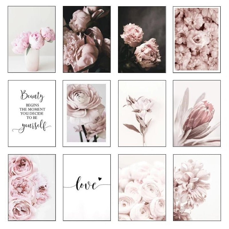 Pink Rose Fashion Peonies Wall Art Fine Art Canvas Prints Modern Floral Beauty Quote Pictures For Living Room Bedroom Art Decor