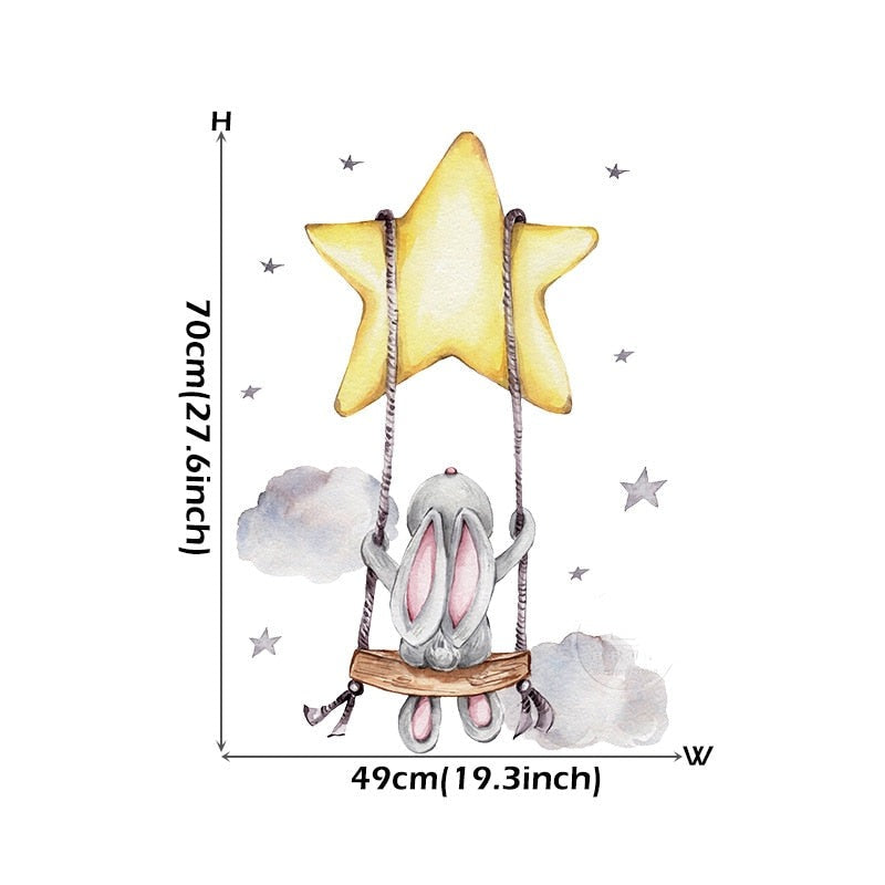 Star Swing Bunny Balloon Wall Decals Removable PVC Vinyl Wall Stickers For Children's Room Nursery Decor Creative DIY Kid's Room Wall Decoration