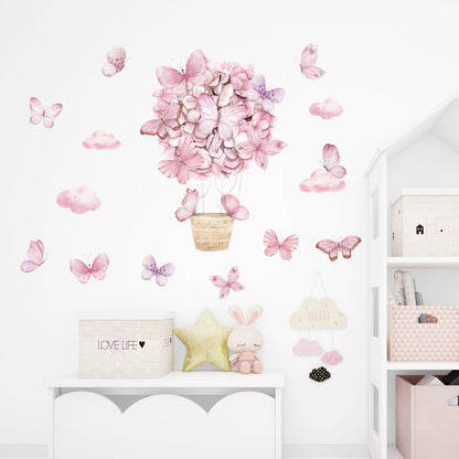 Pink Butterfly Balloon Nursery Wall Mural Removable Vinyl PVC Wall Stickers Decals For Baby's Room Children's Bedroom Creative DIY Home Decor