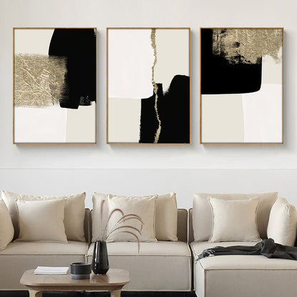 Abstract Black Beige Golden Color Block Wall Art Light Luxury Pictures For Modern Living Room Bedroom Contemporary Interior Decor