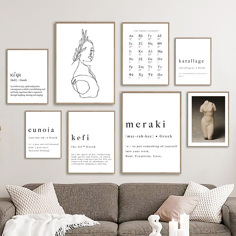 Greek Alphabet Words Phrases Wall Art Fine Art Canvas Prints Daily Happiness Inspiration Posters For Living Room Bedroom Home Office Art Decor