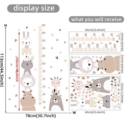 Kid's Room Height Measurement Ruler Wall Mural Cute Cartoon Woodland Animals PVC Vinyl Wall Decal Creative DIY Nursery Room Wall Decor