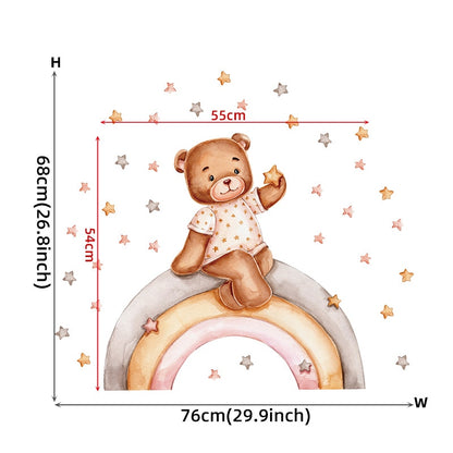 Cute Moon Snooze Teddybear PVC Wall Decals Removable Vinyl Wall Stickers For Nursery Decor Kid's Room Baby's Room Creative DIY Wall Decor