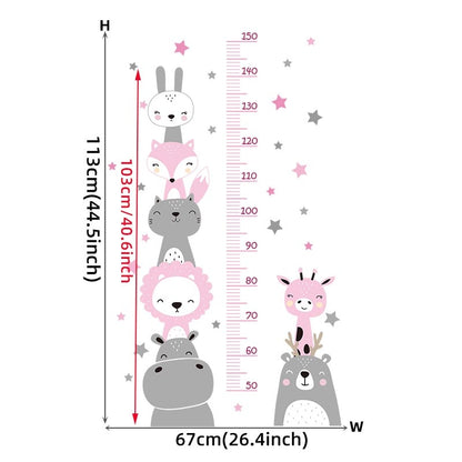 Kid's Room Height Measurement Ruler Wall Mural Cute Cartoon Woodland Animals PVC Vinyl Wall Decal Creative DIY Nursery Room Wall Decor