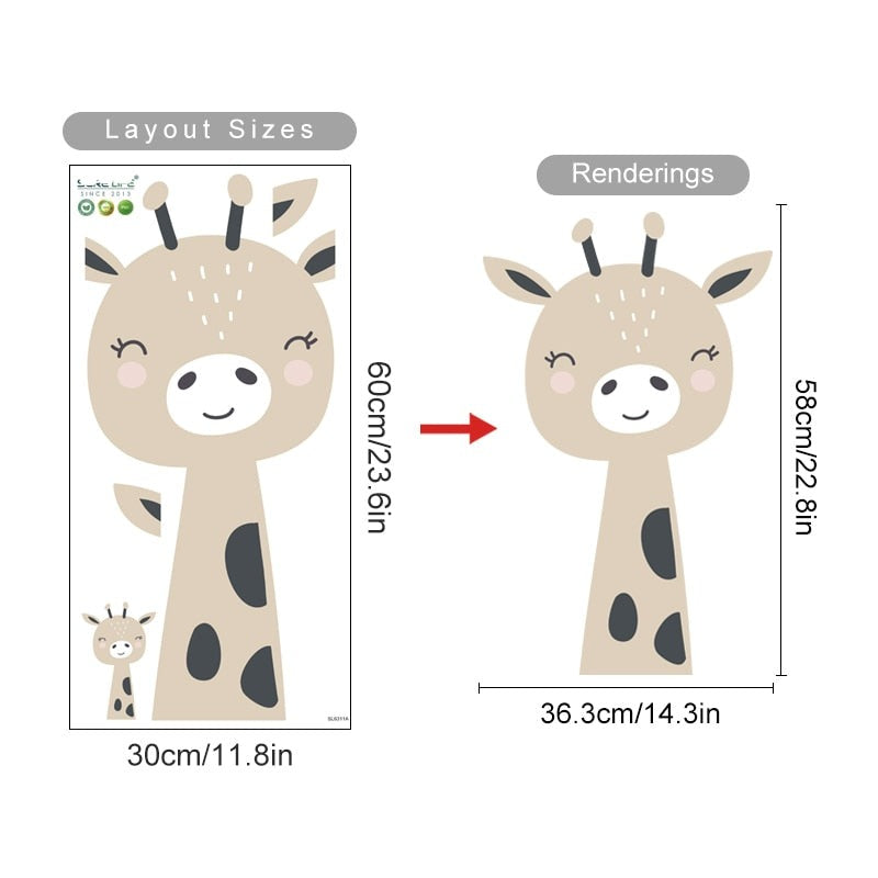 Beige Cartoon Giraffe Fox Lion Polka Dots Wall Decals Removable PVC Vinyl Wall Stickers For Nursery Children's Room Baby's Room Creative Decoration
