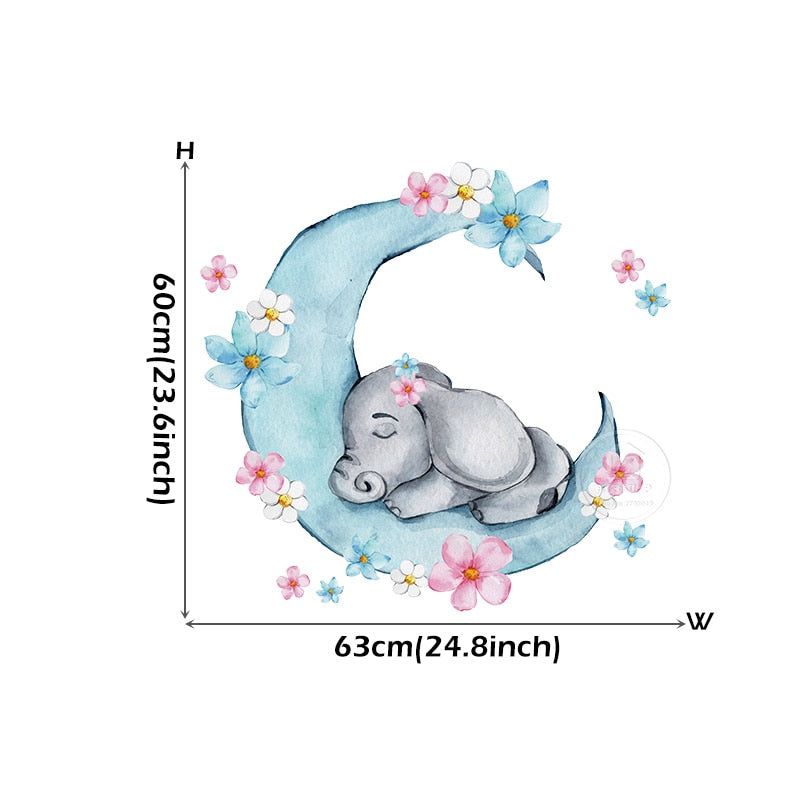 Cute Moon Snooze Teddybear PVC Wall Decals Removable Vinyl Wall Stickers For Nursery Decor Kid's Room Baby's Room Creative DIY Wall Decor