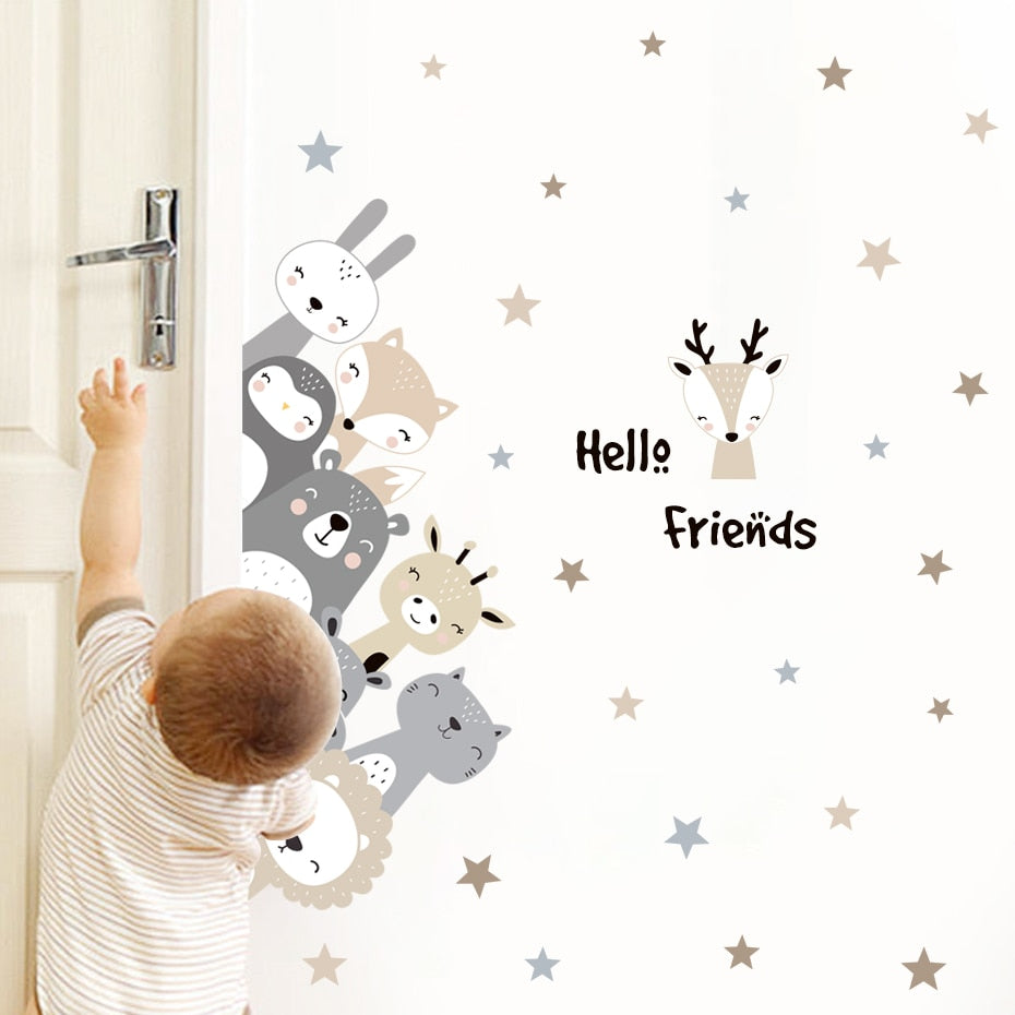 Cute Reindeer & Woodland Animal Friends Wall Decals Removable Vinyl PVC Peel N Stick Wall Stickers For Kid's Room Creative DIY Nursery Wall Decor