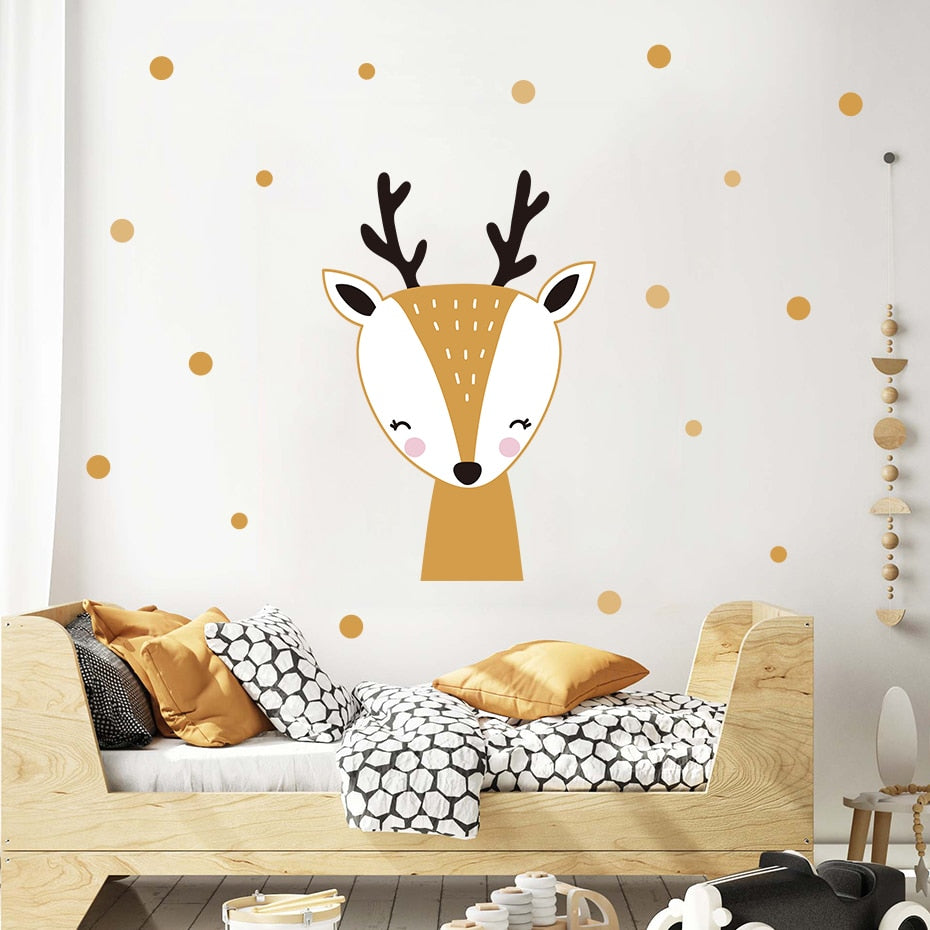 Cartoon Deer Giraffe Reindeer Polka Dots Wall Decals Removable Vinyl PVC Wall Sticker Murals For Baby's Room Children's Nursery Decor