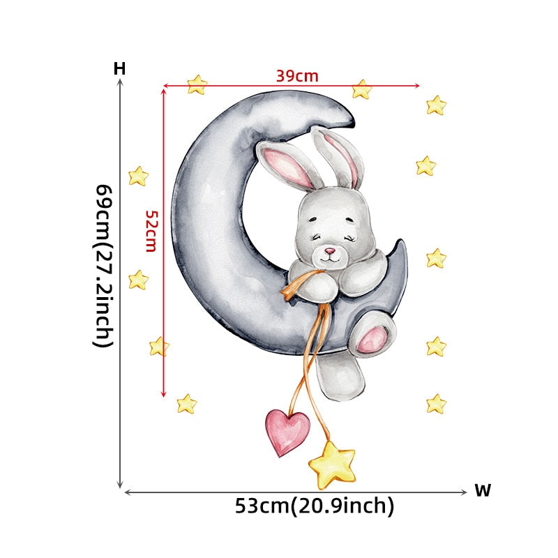Star Swing Bunny Balloon Wall Decals Removable PVC Vinyl Wall Stickers For Children's Room Nursery Decor Creative DIY Kid's Room Wall Decoration