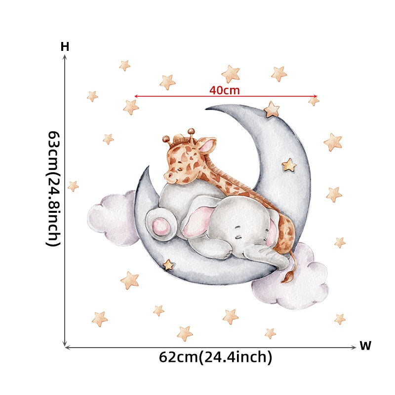 Cute Moon Snooze Teddybear PVC Wall Decals Removable Vinyl Wall Stickers For Nursery Decor Kid's Room Baby's Room Creative DIY Wall Decor