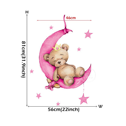 Cute Moon Snooze Teddybear PVC Wall Decals Removable Vinyl Wall Stickers For Nursery Decor Kid's Room Baby's Room Creative DIY Wall Decor