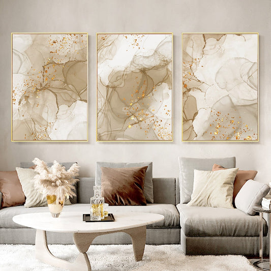 Modern Abstract Beige Golden Liquid Marble Print Wall Art Fine Art Canvas Prints Pictures For Living Room Bedroom Art Decor