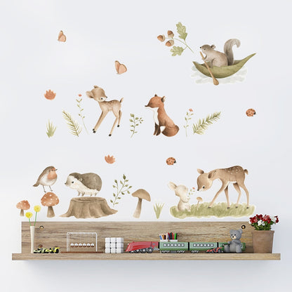 Cute Woodland Animals Wall Mural Peel N Stick Vinyl Wall Decal Wall Stickers For Nursery Room Baby's Room Kindergarten Creative DIY Home Decor