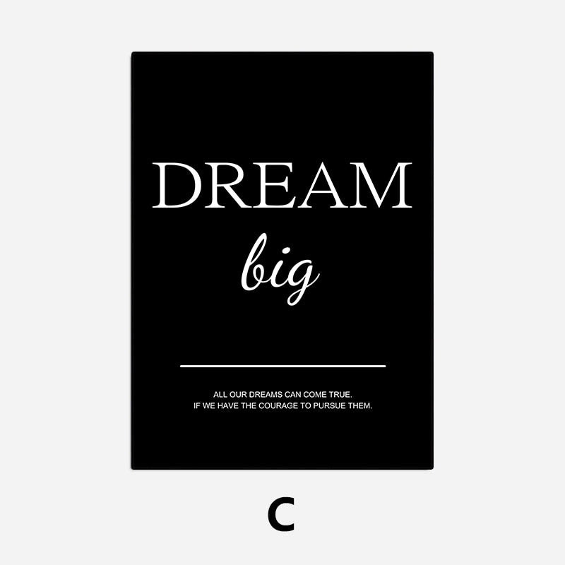 Work Hard Dream Big Never Give Up Inspirational Quotations Wall Art Canvas Prints Black White Stylish Motivational Posters For Home Office