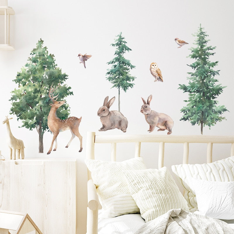 Woodland Animals Cute Nature Wall Mural Removable PVC Wall Sticker For Kid's Room Nursery Children's Bedroom Creative DIY Home Decor