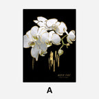 White Golden Flowers Floral Chic Botanical Wall Art Fine Art Canvas Prints Pictures For Luxury Living Room Bedroom Salon Wall Decoration